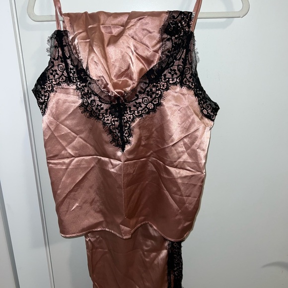 Satin Lace Trim Sleepwear Set - Rose Gold - Picture 1 of 1
